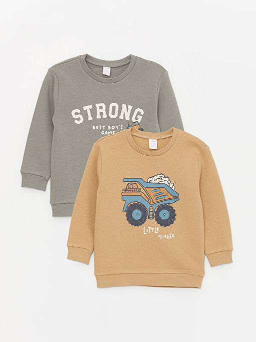 Bask?l? Uzun Kollu Erkek Bebek Sweatshirt 2li