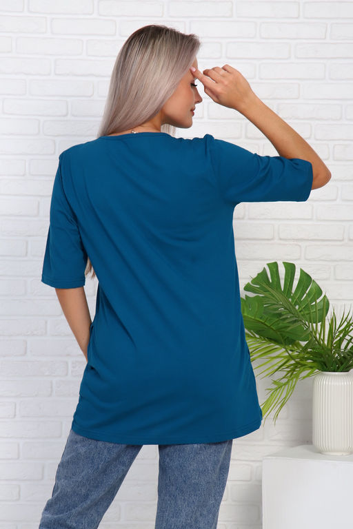 Футболка удлиненная с рисунком листья пальмы, Арт. 786