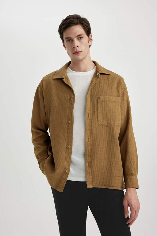 Хлопковая рубашка с длинными рукавами и воротником-поло оверсайз - Defacto фото 8