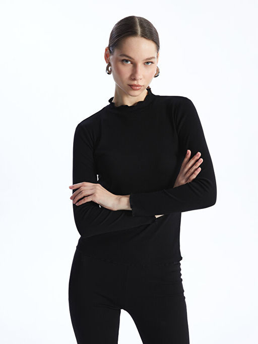 Dik Yaka D?z Uzun Kollu Kad?n Ti??rt