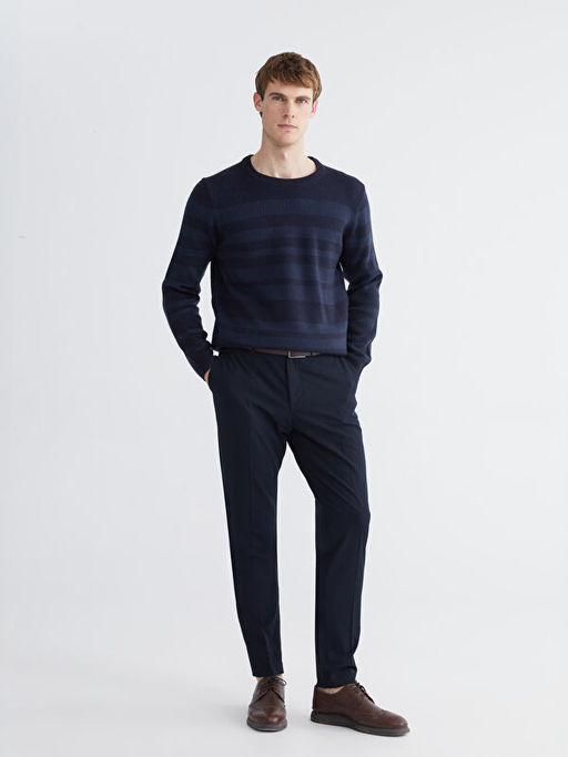 Bisiklet Yaka ?izgili Erkek Triko Kazak