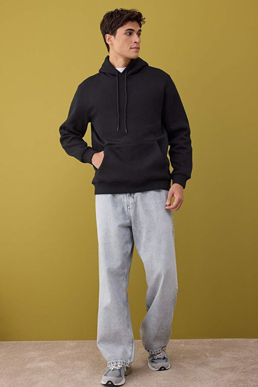 Siyah Regular/Normal Kesim Kap__onlu __i Polarl_ Kal_n Sweatshirt TMNAW26SW00016 - Trendyolmilla фото 2