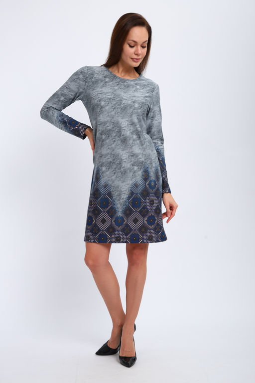 Ночная сорочка из интерлока длинный рукав купон Соня серо-голубой