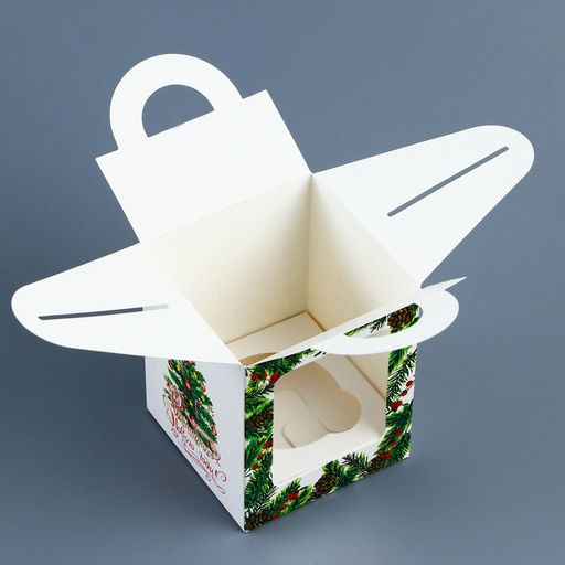 Цена за 5 шт. Коробка для 1 капкейка подарочная новогодняя упаковка «Пусть сбываются мечты», 9.2×9.2×11 см