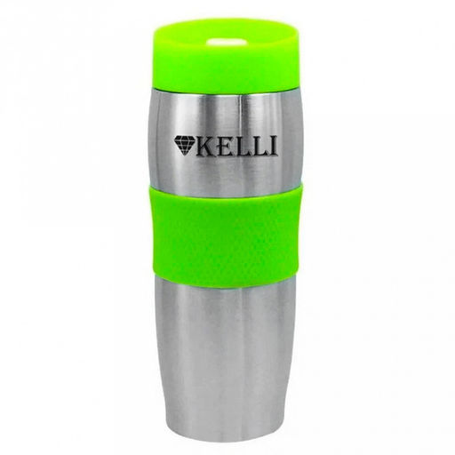 Термокружка из нержавеющей стали 0,4л Kelli, прорезиненная вставка, двойные стенки, вакуумная технология, зеленый (Китай)