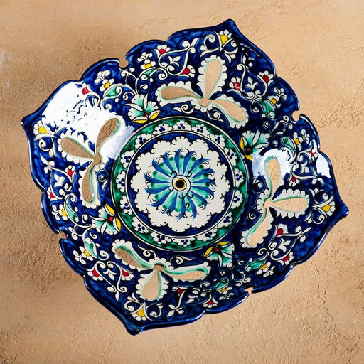 Фруктовница узбекская Риштанская Керамика «Узоры», 24.5×24.5×7 см, синяя