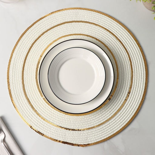 Салфетки сервировочные на стол Доляна, 4 шт., d=38 см, белые с золотым узором  фото 2