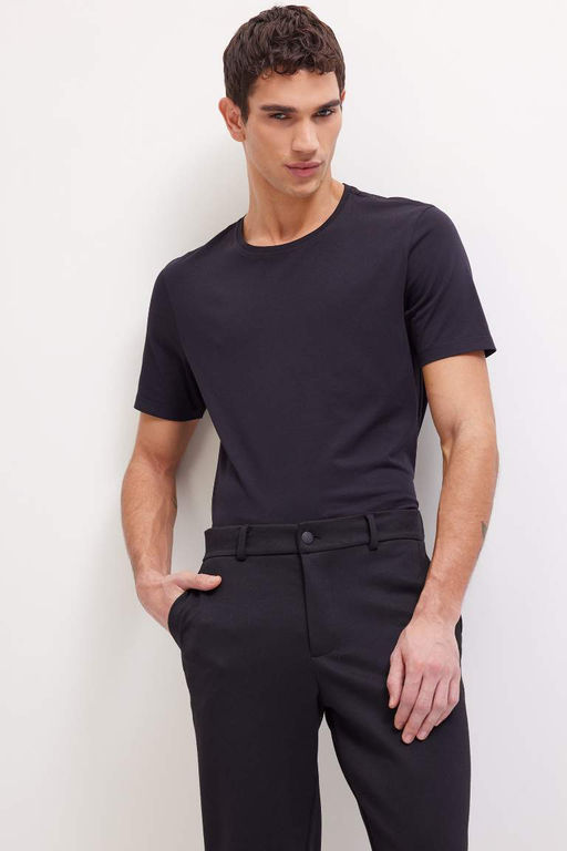 Slim Fit Dar Kesim Bisiklet Yaka Basic Duz K?sa Kollu Tisort - Defacto фото 2