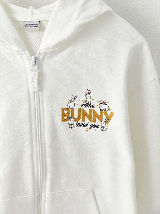 Kap??onlu Bask?l? Uzun Kollu K?z ?ocuk Fermuarl? Sweatshirt - Waikiki фото 3