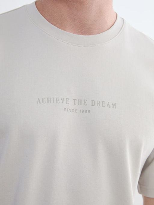 Oversize Fit Bisiklet Yaka Bask?l? Erkek Ti??rt