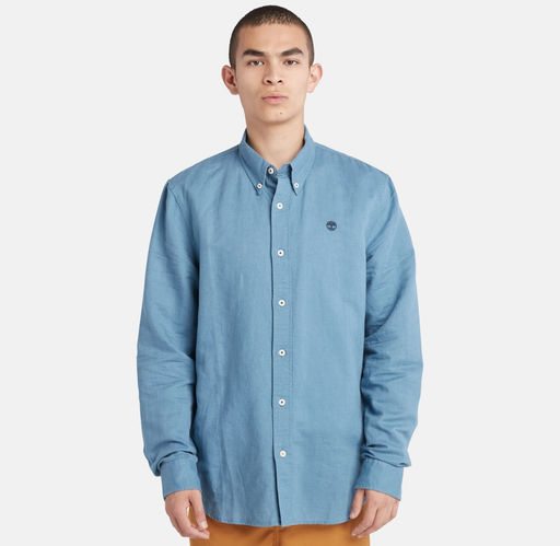 Рубашка Timberland Shirt Linen Solid Slim синяя фото 2