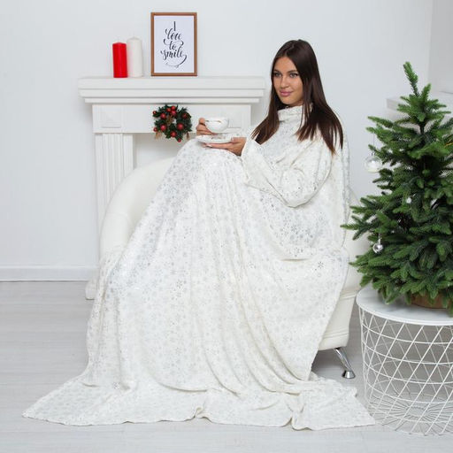 Плед с рукавами Этель Серебряные снежинки 150?200 см,100% п/э, корал-флис 220 г/м?
