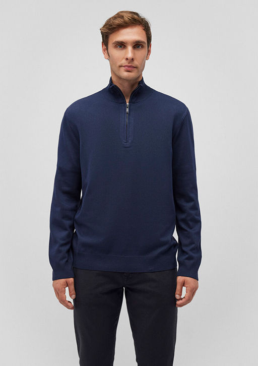 Yar? Fermuarl? Lacivert Kazak - Mavi фото 3