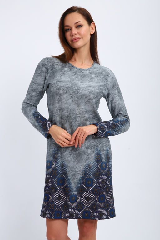 Ночная сорочка из интерлока длинный рукав купон Соня серо-голубой