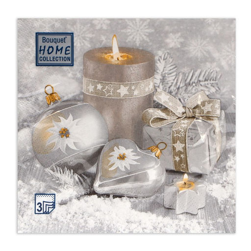 Цена за 2 шт. Салфетки новогодние бумажные Home Collection Праздничный натюрморт, серебро, 3 слоя, 33?33 см, 20 шт.