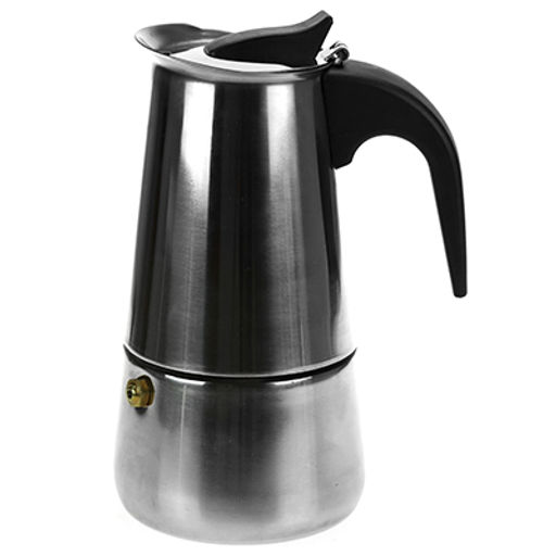 Кофеварка из нержавеющей стали, гейзерная, на 4 чашки, 250мл д8,5см h16см, бакелитовая ручка, подарочная коробка (Китай)
