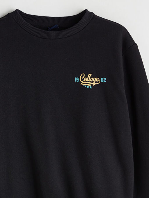 Bisiklet Yaka Bask?l? Erkek ?ocuk Sweatshirt