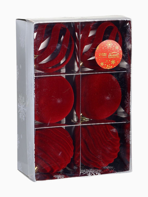 Ёлочные шары набор 6 шт., d=8 см, Бархат. Грация красный - Зимнее волшебство фото 5