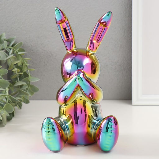 Фигурка керамика Зайка спрятал носик, зелёный хамелеон, 11?12?22 см