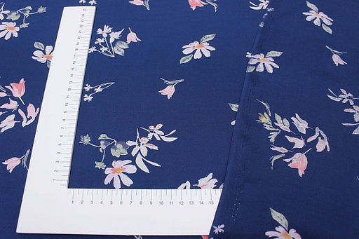 Штапель Премиум Цветочная пьеса на темно-синем, ВИД2, СОРТ2, ш.1.43м, вискоза-100%, 120гр/м.кв - Купава фото 5