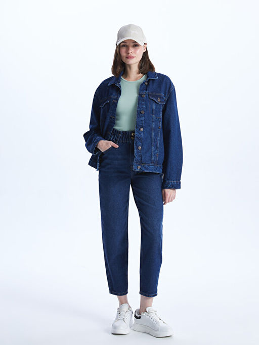 Beli Lastikli Slouchy Fit Kad?n Jean Pantolon