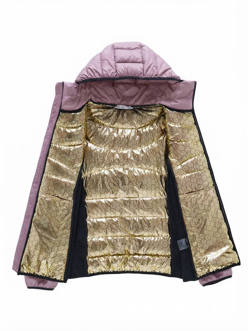 Куртка женская гибридная стёганая с капюшоном с графеновой подкладкой розового цвета 9630_1R