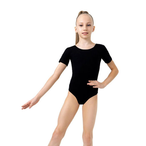 Купальник гимнастический Grace Dance, с коротким рукавом, р.36, цвет чёрный  фото 3