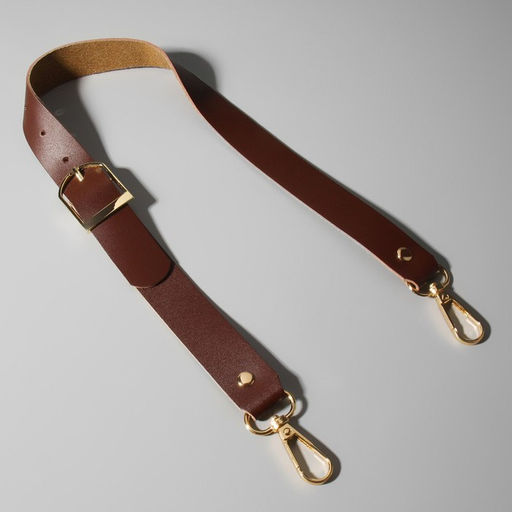 Ручка для сумки из натуральной кожи, регулируемая, с карабинами, 60±2 см × 2.5 см, цвет коричневый, золотой