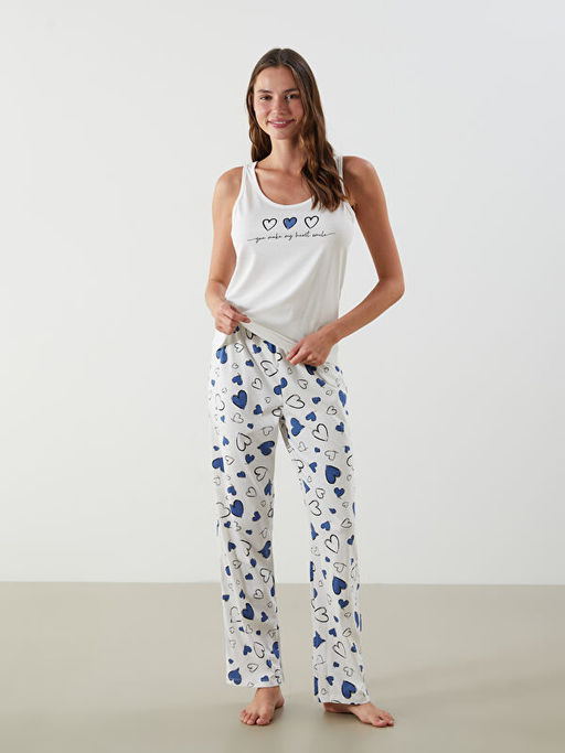 U Yaka Bask?l? Kad?n Pijama Tak?m?