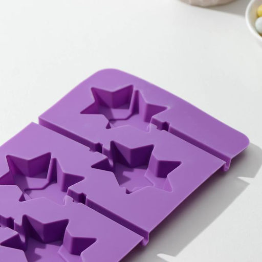 Форма для леденцов новогодний Доляна Звёзды, силикон, 24?11?1 см, 6 ячеек (5.2?4 см), с палочками, МИКС