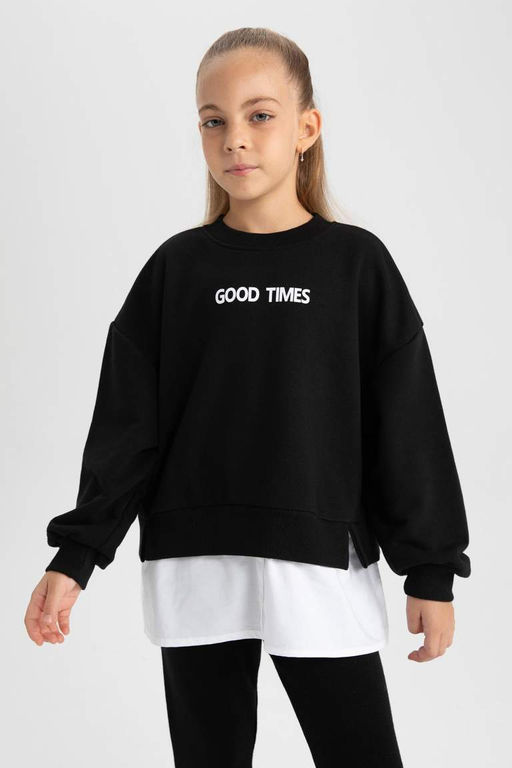 Толстый свитшот оверсайз для девочек с круглым вырезом и мягкой пушистой изнанкой - Defacto фото 6