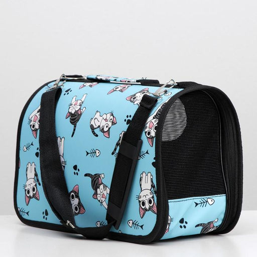 Сумка-переноска каркасная Играющие котики, размер S, 37,5 х 17 х 22 см, голубая - Пижон фото 3