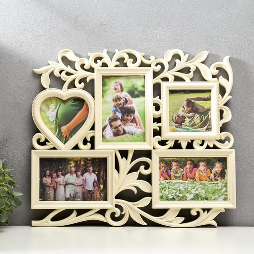 Фоторамка - коллаж на 5 фото С сердцем, венге, (пластиковый экран)