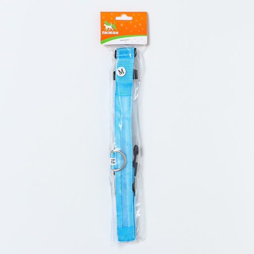 Ошейник с подсветкой, зарядка от USB, размер M, ОШ 37-46 см, 3 режима, голубой - Пижон фото 10