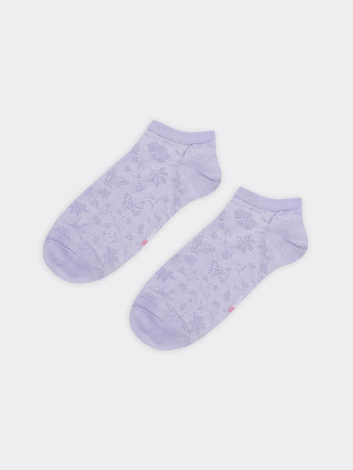 Цена за 5 пар! Носки женские укороченные в фиолетовом оттенке с рисунком цветов - Mark formelle фото 4