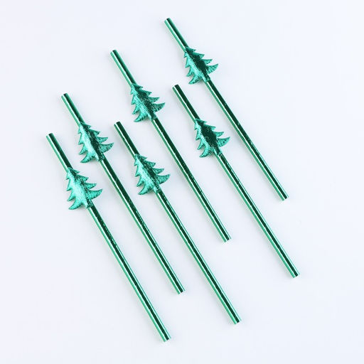 Трубочки для коктейлей одноразовые Ёлочки, в наборе 6 штук