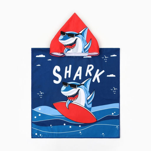 Полотенце-пончо детское LoveLife "Акула" 60х120 см, микрофибра, 100% пэ, 230 г/м2