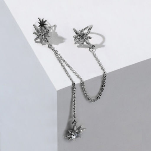 Серьга Кафф северная звезда с цепью, цвет белый в серебре - Queen fair фото 2