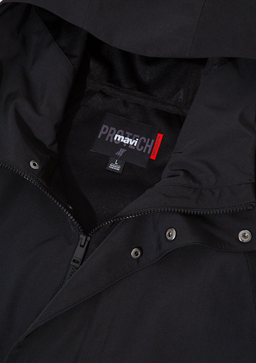 Siyah Kapusonlu Uzun Ceket - Mavi фото 6