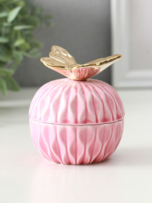 Шкатулка для украшений с крышкой «Золотой филин», керамика, розовая, 8×8×12 см