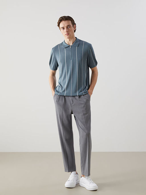 Polo Yaka K?sa Kollu ?izgili Erkek Triko Kazak