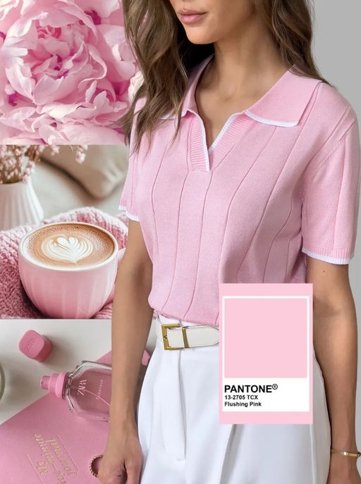 K13360 Джемпер-поло (вязаный трикотаж) РОЗОВЫЙ