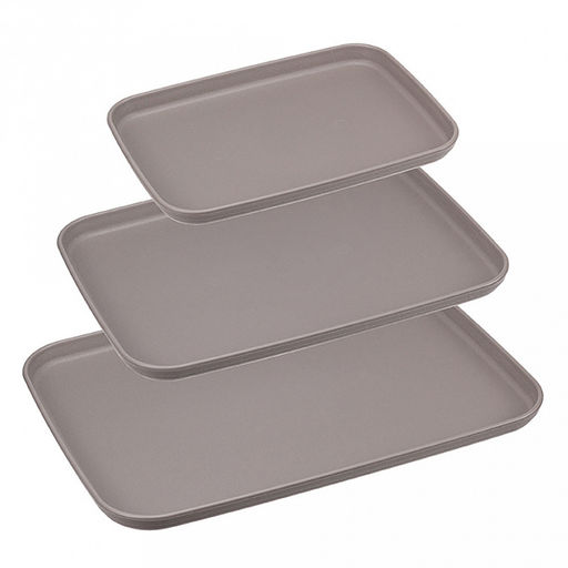 Поднос пластмассовый, набор 3шт: 24х17х2см, 30,5х22х2см, 35х25х2см, французский серый (Россия)