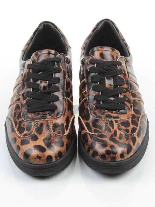 03-B6C-7PC BROWN/LEOPARD Кеды женские (натуральная кожа)