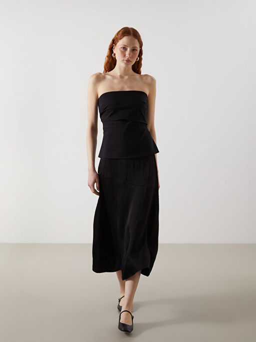 Beli Fermuarl? Saten Kad?n Etek