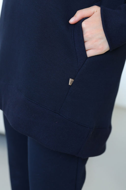 Джемпер (свитшот,толстовка) футер с начесом, съемный капюшон, т-синий - Solo mio фото 5