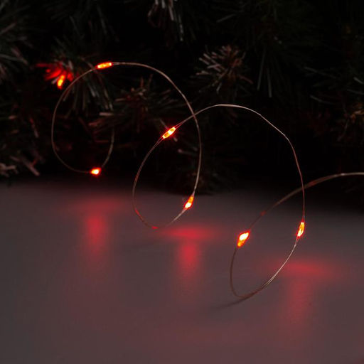 Гирлянда «Нить» 1 м роса, IP20, серебристая нить, 10 LED, батарейки CR2032×2 (в комплекте), свечение красное