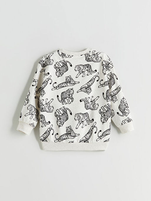 Bisiklet Yaka Bask?l? Erkek ?ocuk Sweatshirt