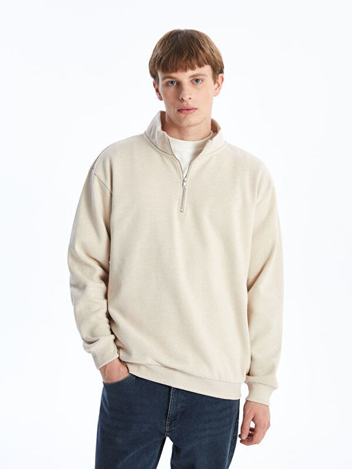 Dik Yaka Uzun Kollu Erkek Kal?n Sweatshirt