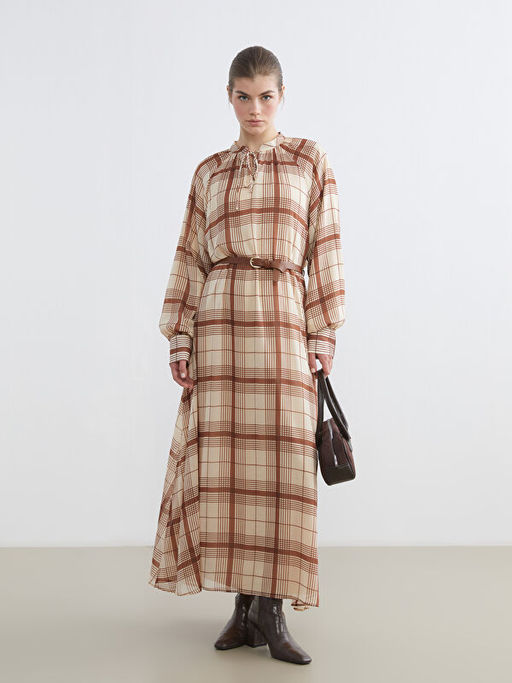 Ba?lamal? Yaka Ekose Elbise